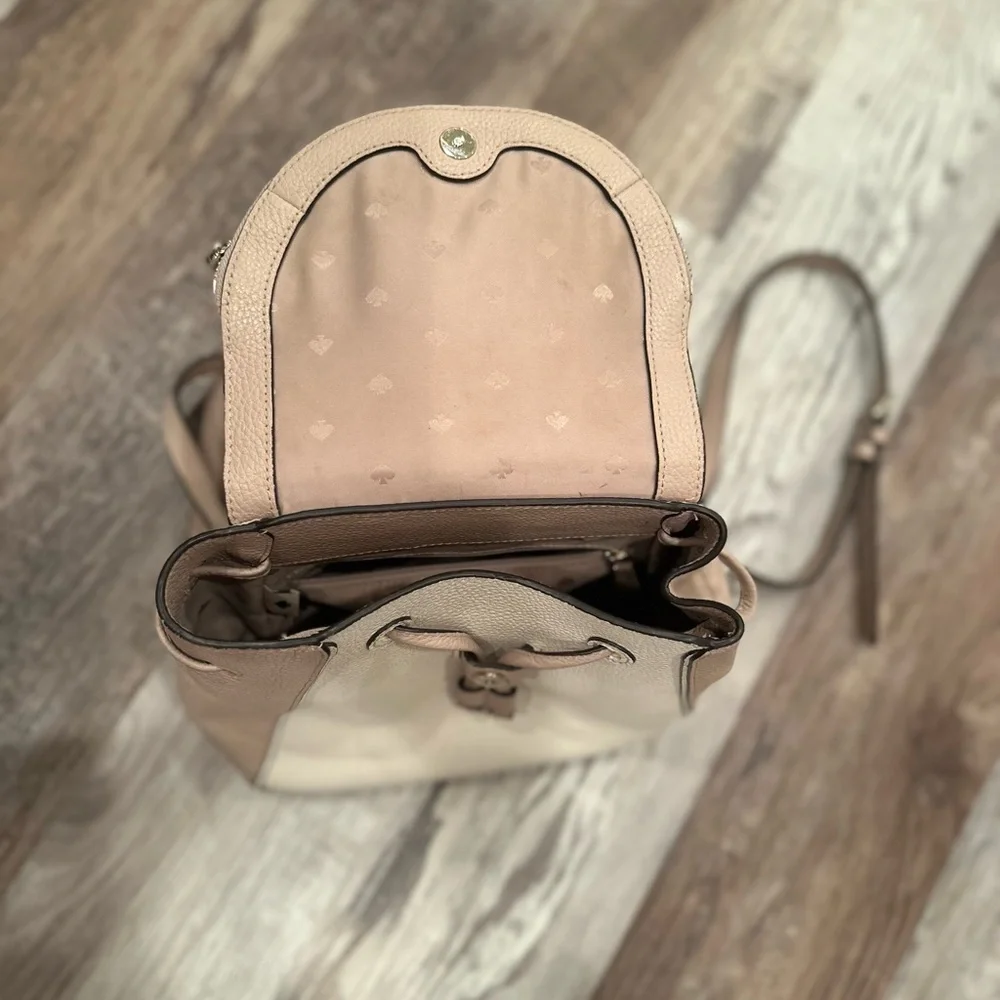 Kate Spade Leila Drawstring Medium Flap Leather Backpack Warm Beige